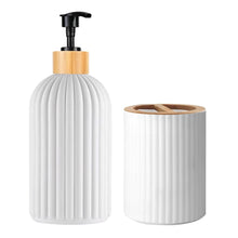 Load image into Gallery viewer, Modern Bathroom Countertop Organizer Set – Soap Dispenser, Toothbrush Holder & Storage Jar