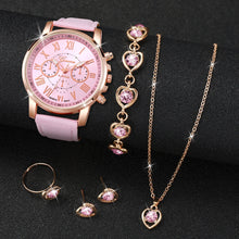 Load image into Gallery viewer, 6-Piece Women’s Luxury Quartz Watch & Heart Crystal Jewelry Set – Elegant Gift Set