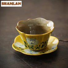 Load image into Gallery viewer, Hand-Painted Ceramic Tea Cup & Saucer Set – Camellia Flower Artisan Teaware (70ml)