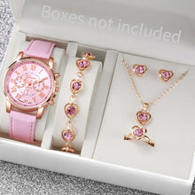 Load image into Gallery viewer, 6-Piece Women’s Luxury Quartz Watch & Heart Crystal Jewelry Set – Elegant Gift Set