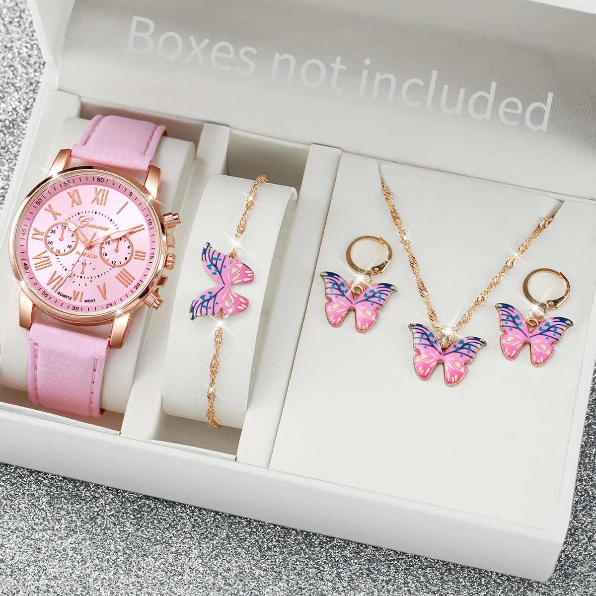 6-Piece Women’s Luxury Quartz Watch & Heart Crystal Jewelry Set – Elegant Gift Set