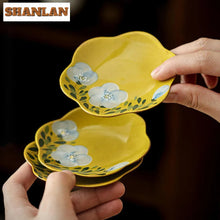 Load image into Gallery viewer, Hand-Painted Ceramic Tea Cup &amp; Saucer Set – Camellia Flower Artisan Teaware (70ml)
