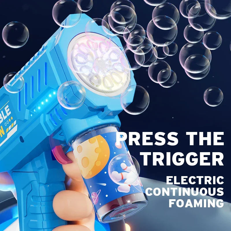 Automatic Rocket Bubble Gun with LED Lights – High-Output Bubble Blower Toy for Kids Outdoor Fun