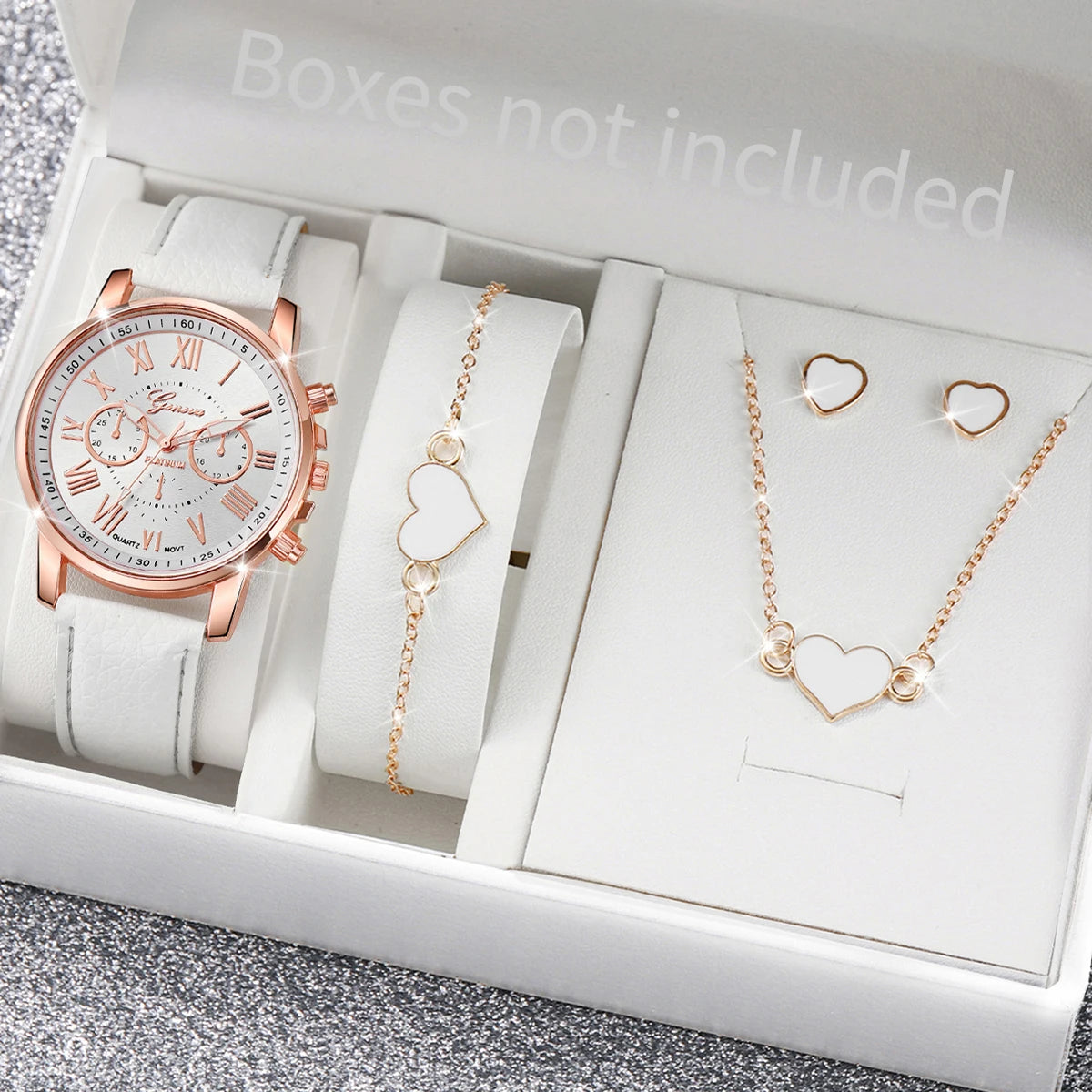 6-Piece Women’s Luxury Quartz Watch & Heart Crystal Jewelry Set – Elegant Gift Set