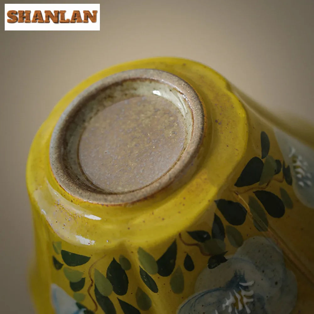 Hand-Painted Ceramic Tea Cup & Saucer Set – Camellia Flower Artisan Teaware (70ml)