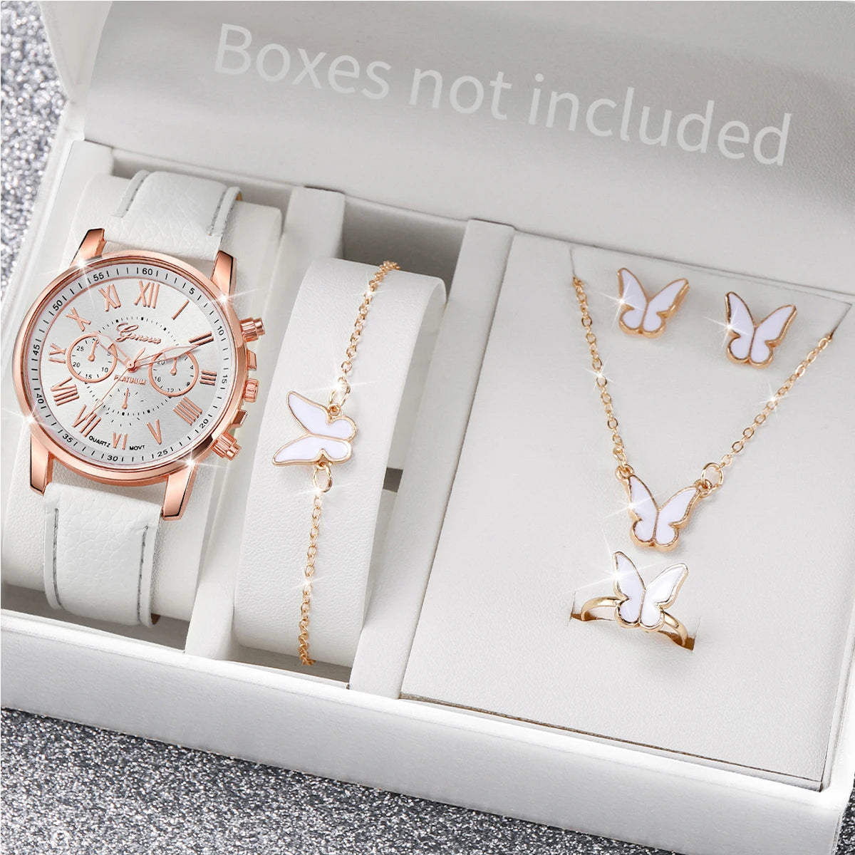 6-Piece Women’s Luxury Quartz Watch & Heart Crystal Jewelry Set – Elegant Gift Set