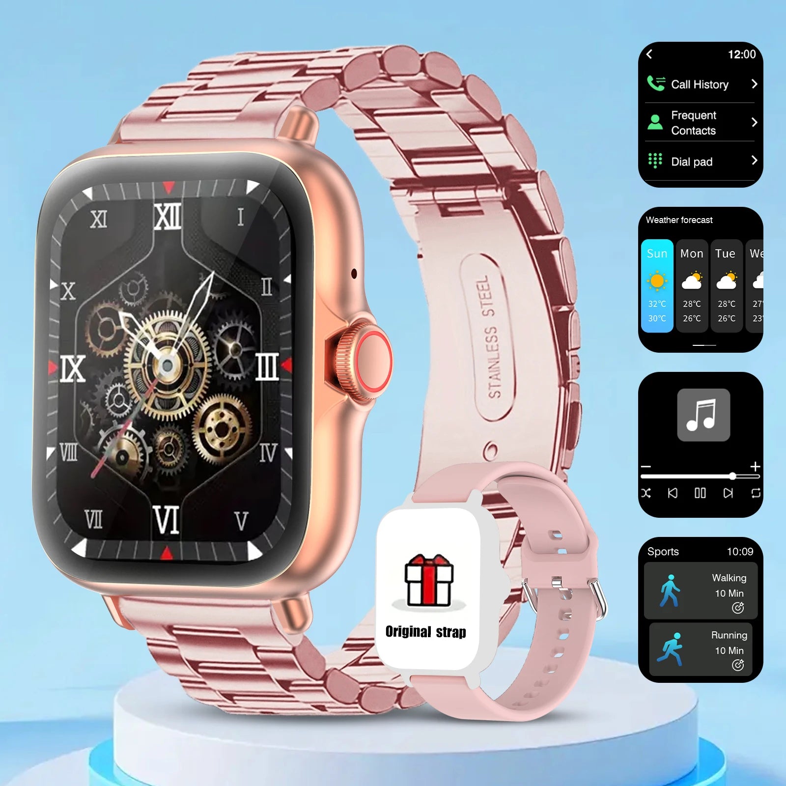 Smartwatch with full touchscreen display, compatible with iPhone/Android.