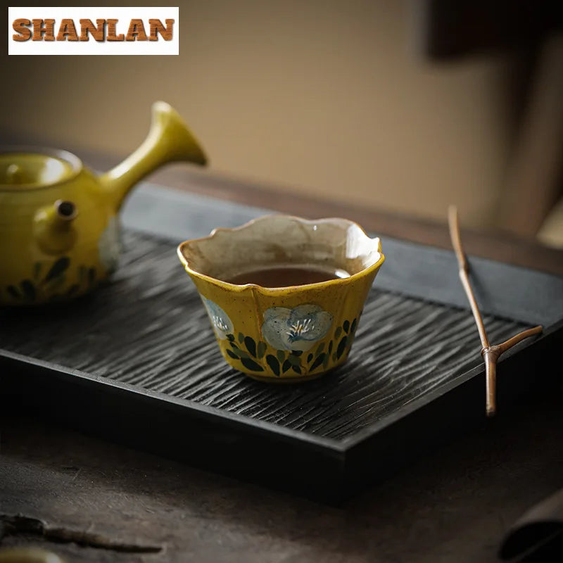 Hand-Painted Ceramic Tea Cup & Saucer Set – Camellia Flower Artisan Teaware (70ml)