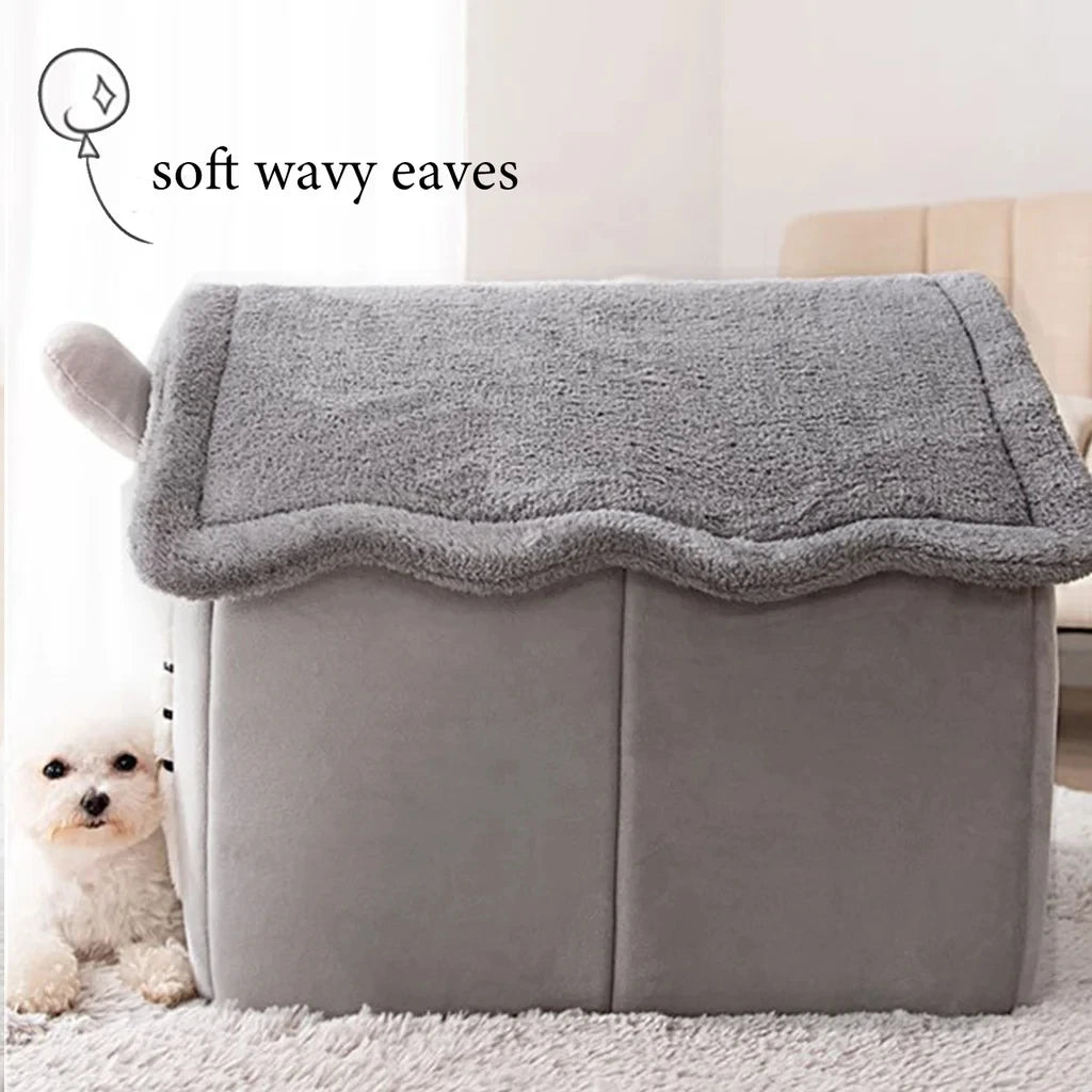Cozy Winter Pet House Bed for Small & Medium Dogs and Cats – Foldable Warm Indoor Puppy Kennel with Soft Cushion