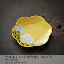 Load image into Gallery viewer, Hand-Painted Ceramic Tea Cup &amp; Saucer Set – Camellia Flower Artisan Teaware (70ml)
